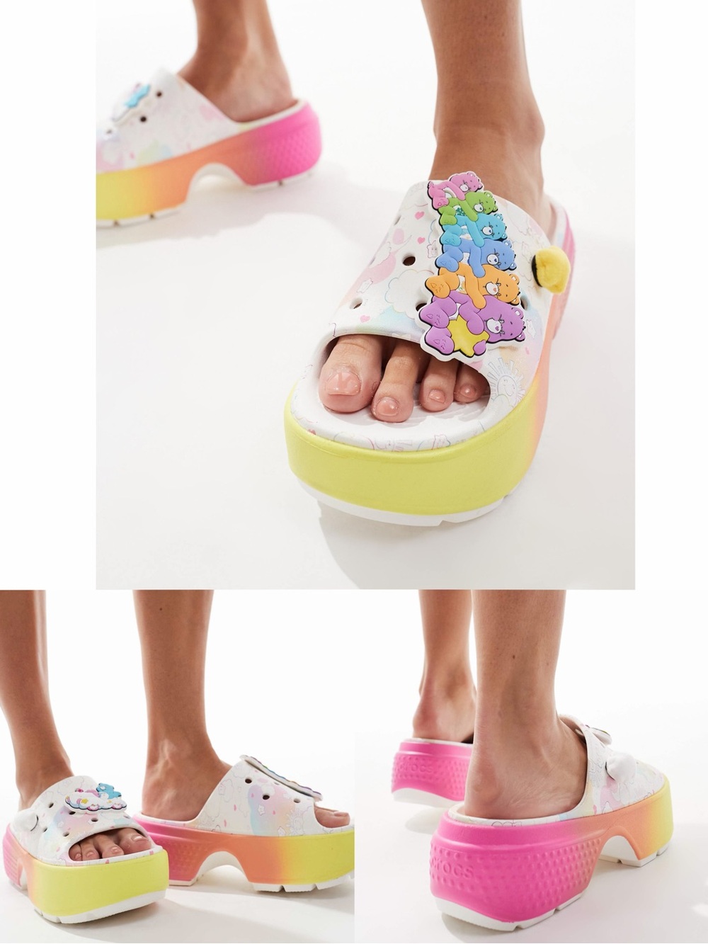 Crocs Care Bears stomp slide in white size W5 ， W9 NWT